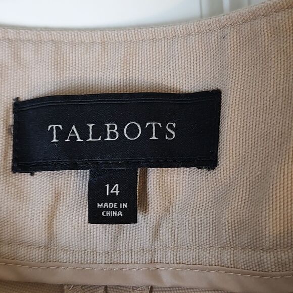 Talbot's Signature Khaki Trouser Pants 3 Side Buttons Slide Pockets Size 14 - Picture 3 of 10